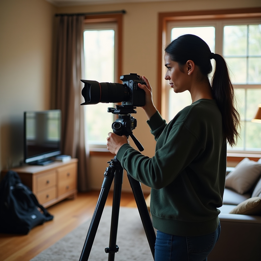 Vyntrixis photographer setting up equipment inside a completed apartment unit for an architectural photography session